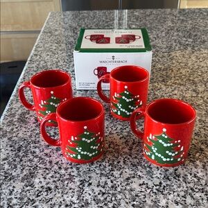 Wachterbach Red Christmas Tree (7) Mugs Set 4 + 3 spare